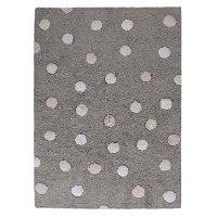 C-TT-1 4 x 5 Small Tricolor Polka Dots Gray and Pink Washable Rug