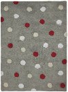 C-TT-3 4 x 5 Small Tricolor Polka Dots Gray & Red Washable Rug