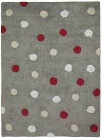 C-TT-3 4 x 5 Small Tricolor Polka Dots Gray and Red Washable Rug