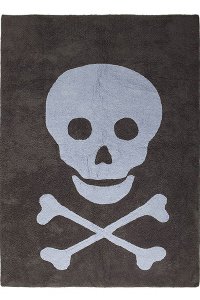 C-SK-ADG 5 x 7 Medium Skull Dark Gray and Blue Washable Rug