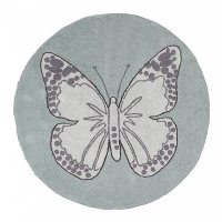 C-BUT-G 5' Round Green Vintage Butterfly Washable Rug
