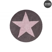 C-SR-PDG 5' Round Reversible Star Dark Gray and Pink Washable Rug