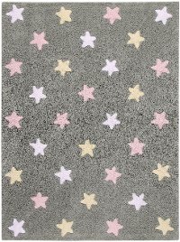 C-ST-P 4 x 5 Small Tricolor Stars Gray and Pink Washable Rug