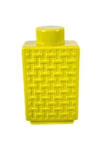 12 Inch Yellow Lidded Ceramic Jar