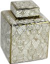 Clearance 8 Inch White and Gold Ceramic Lidded Jar