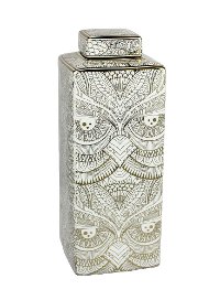 15 Inch White and Gold Ceramic Lidded Jar