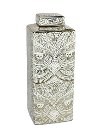 Clearance 15 Inch White and Gold Ceramic Lidded Jar
