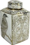 Clearance 16 Inch White and Gold Mosaic Hawk Lidded Jar