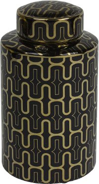 15 Inch Black and Gold Lidded Jar