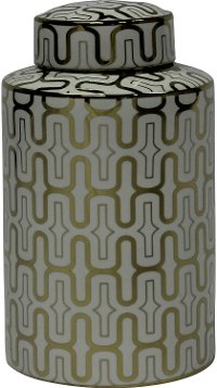 12 Inch White and Gold Ceramic Lidded Jar