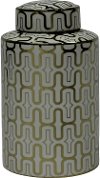 Clearance 12 Inch White and Gold Ceramic Lidded Jar
