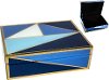 Blue Geometric Wood Decorative Box with Glass