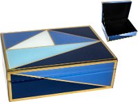 Blue Geometric Wood Decorative Box with Glass