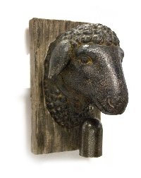 Rust Sheep Head with Bell Wall Decor