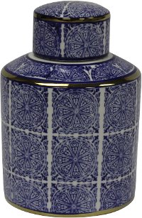 Blue and White Ceramic Lidded Jar