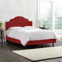832NBBED-BRLNNANTRD Linen Antique Red Notched Queen Size Bed-3