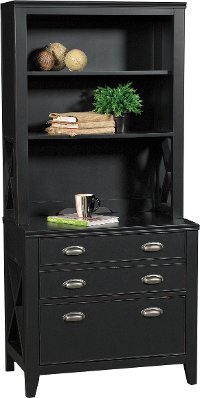 Country Black Lateral File Cabinet with Hutch