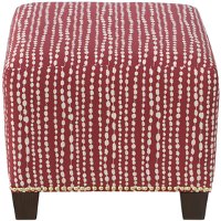 57-2NB-GDLNDTHLDRD Line Dot Holiday Red Nail Button Square Ottoman