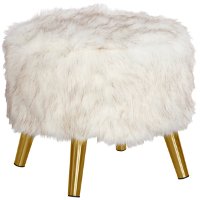 586MTBBRFXWHT Faux Fur Fox White Round Ottoman