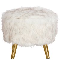 586MTBBRFXWHT Faux Fur Fox White Round Ottoman -2