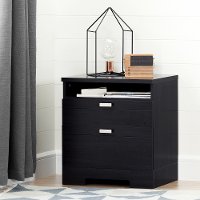 10260 Black Nightstand with Drawers and Cord Catcher - Reevo