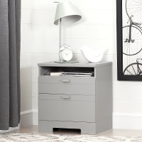 10271 Soft Gray Nightstand with Drawers and Cord Catcher - Reevo