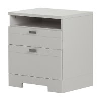 10271 Soft Gray Nightstand with Drawers and Cord Catcher - Reevo -2