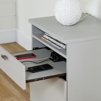 10271 Soft Gray Nightstand with Drawers and Cord Catcher - Reevo -4