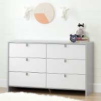 10276 Soft Gray and White 6-Drawer Double Dresser - Cookie