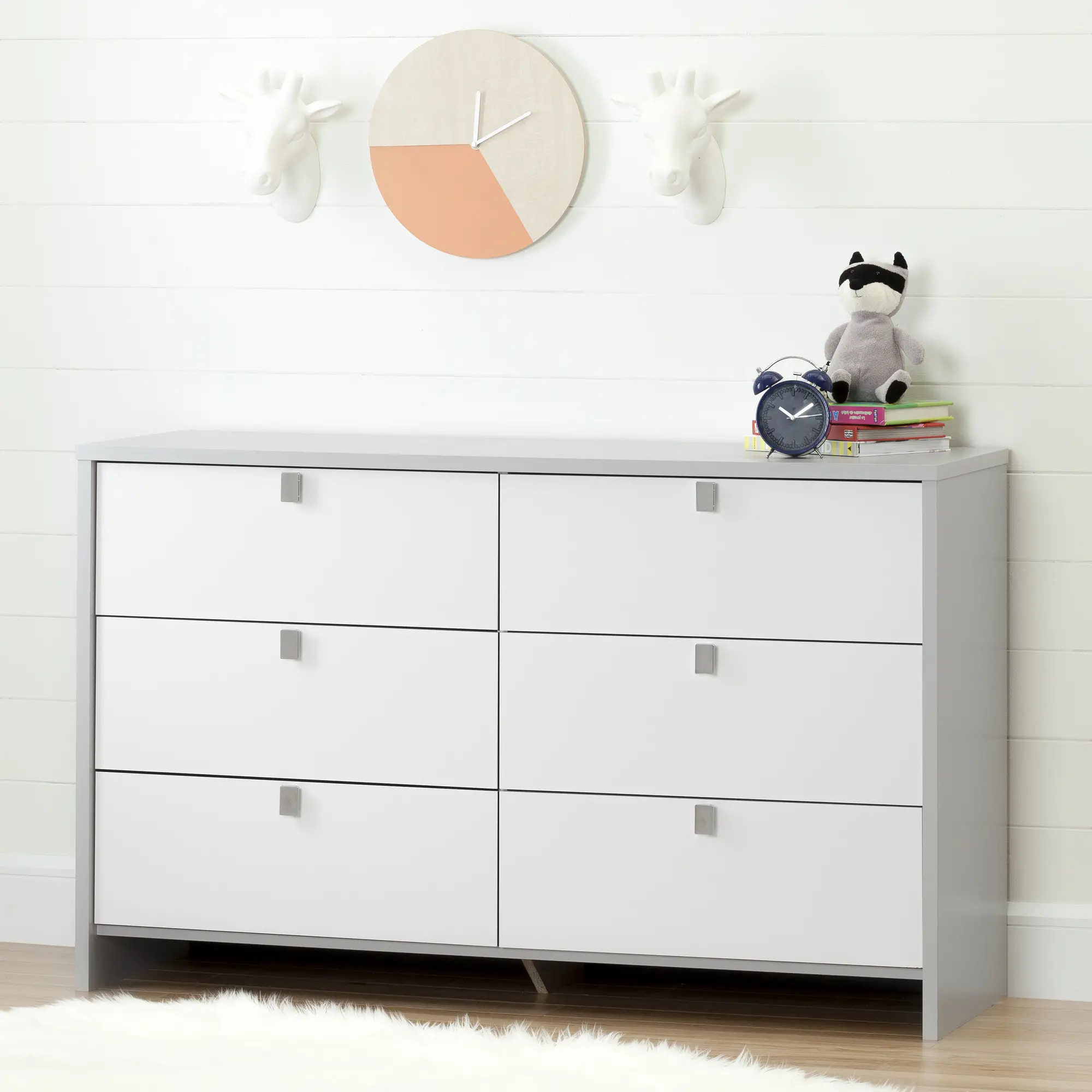 10276 Soft Gray and White 6-Drawer Double Dresser - Cookie-1