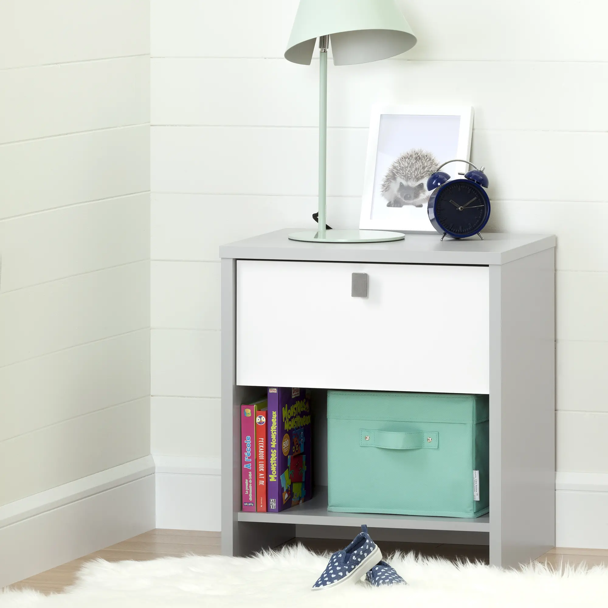 10513 Soft Gray and White Nightstand - Cookie -1