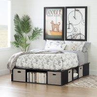 10487 Black Oak Full Size Platform Bed with Storage and Baskets - Flexible