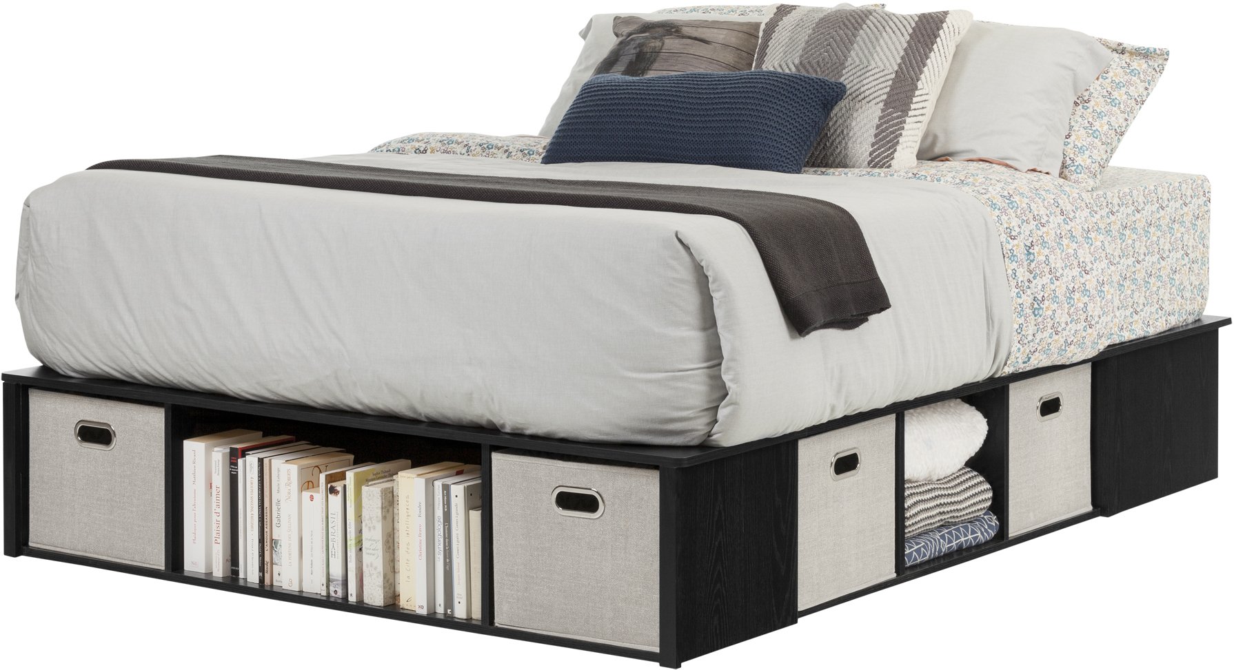 10488 Black Oak Queen Platform Bed with Storage and Baskets - Flexible-3
