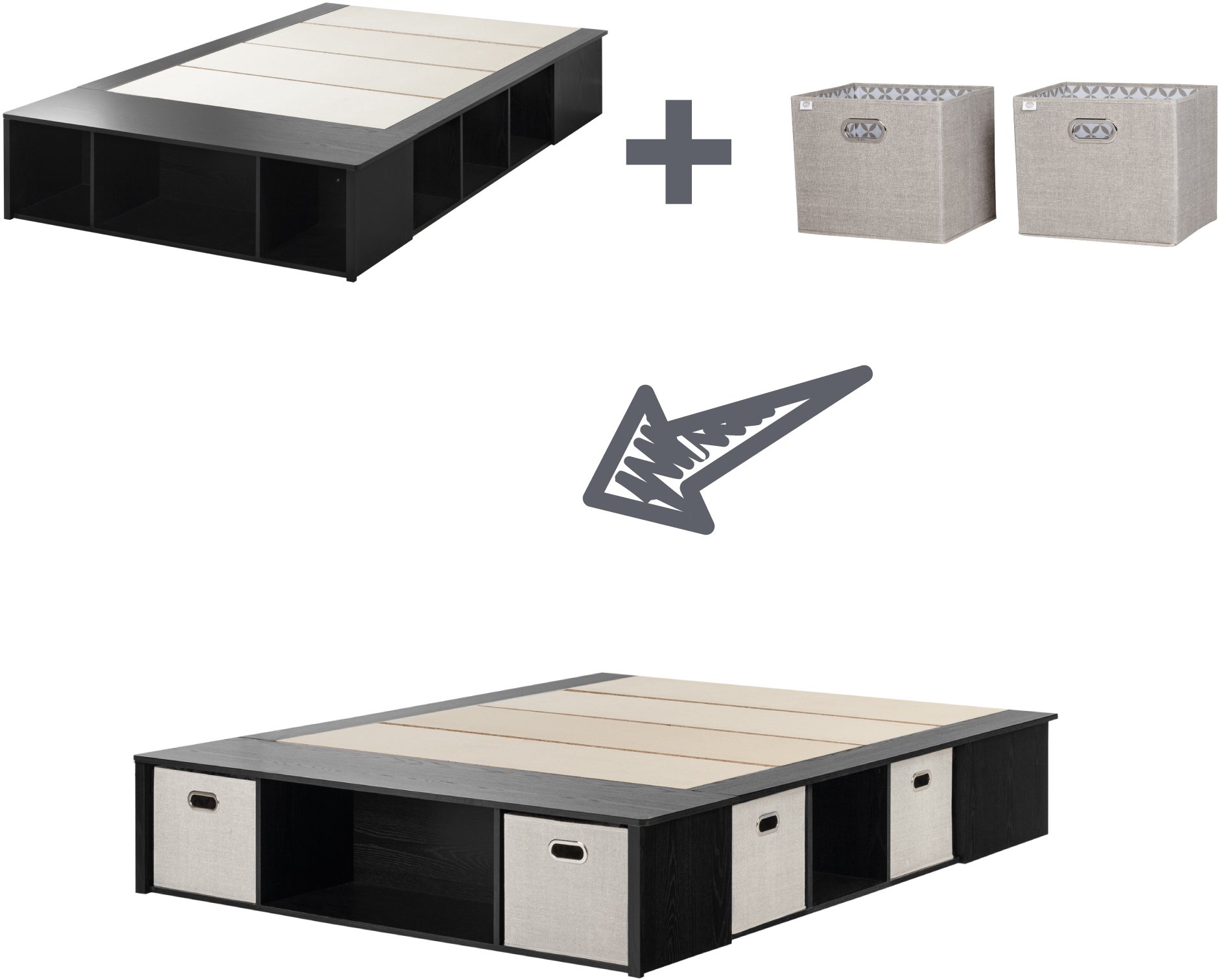 10488 Black Oak Queen Platform Bed with Storage and Baskets - Flexible-5