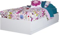 10574 Pure White Twin Mates Bed with 3 Drawers (39 Inch)