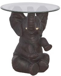 Hand Painted Elephant Accent Table With Glass Top