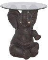Hand Painted Elephant Accent Table with Glass Top
