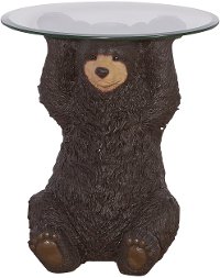 Barney Brown Bear Side Table with Glass Top