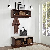 KF60001MA Mahogany 2 Piece Entryway Bench and Shelf Set - Brennan