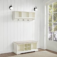 KF60001WH White 2 Piece Entryway Bench and Shelf Set - Brennan-2
