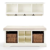 KF60001WH White 2 Piece Entryway Bench and Shelf Set - Brennan-3