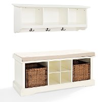 KF60001WH White 2 Piece Entryway Bench and Shelf Set - Brennan-4
