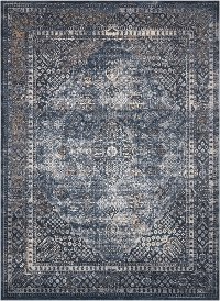 8 x 11 Large Navy Blue, Cream, and Rust Area Rug - Malta