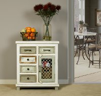 5732-886 Whitewash 5-Drawer/ 1-Door Cabinet with Chicken Wire - Larose