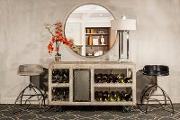 5806-880B Brushed Tan Wood Server with Casters - Bridgewater
