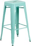 Backless Mint Green Metal Square Seat 30 Inch Bar Stool