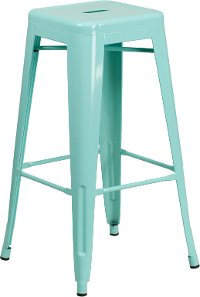 Backless Mint Green Metal Square Seat 30 Inch Bar Stool