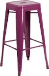 Backless Purple Metal Square Seat 30 Inch Bar Stool