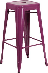 Backless Purple Metal Square Seat 30 Inch Bar Stool