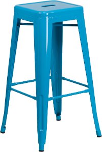 Backless Crystal Blue Metal Square Seat 30 Inch Bar Stool